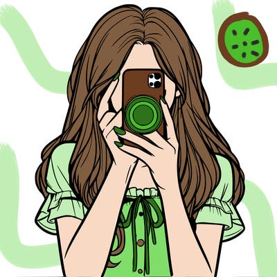 a realistic girl holding her phone taking pictures