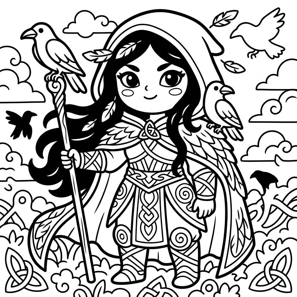 La Morrígan Kawaii para colorear - Diosa Celta | Gratis — Color Pop
