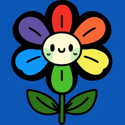 flower with 7 petals with face and body with petals on head