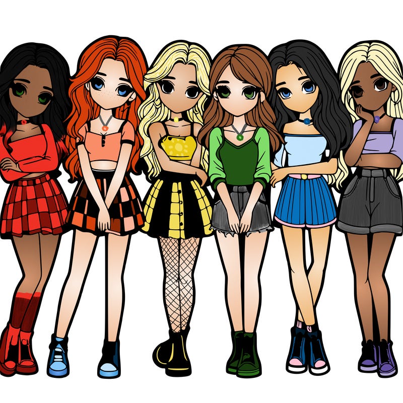 a group of girls realistic