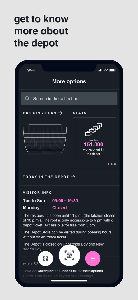 Depot Boijmans - デボット・ボイマンスアプリの訪問者情報および建物計画画面