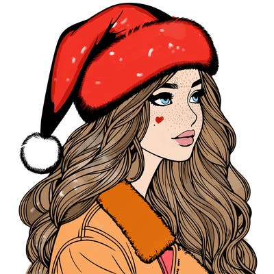 realistic girl in santa hat