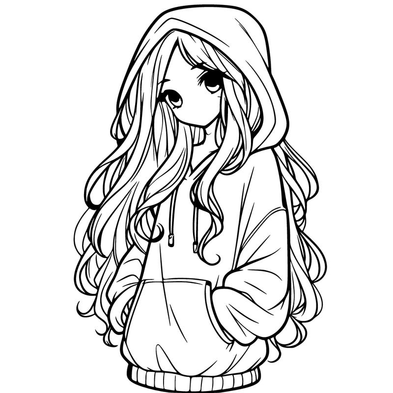 a beautiful girl with long hair is a baggy hoodie