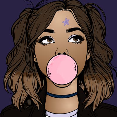 realististic girl blowing bubble -gum