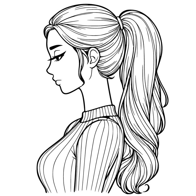 realistic woman with pony tail