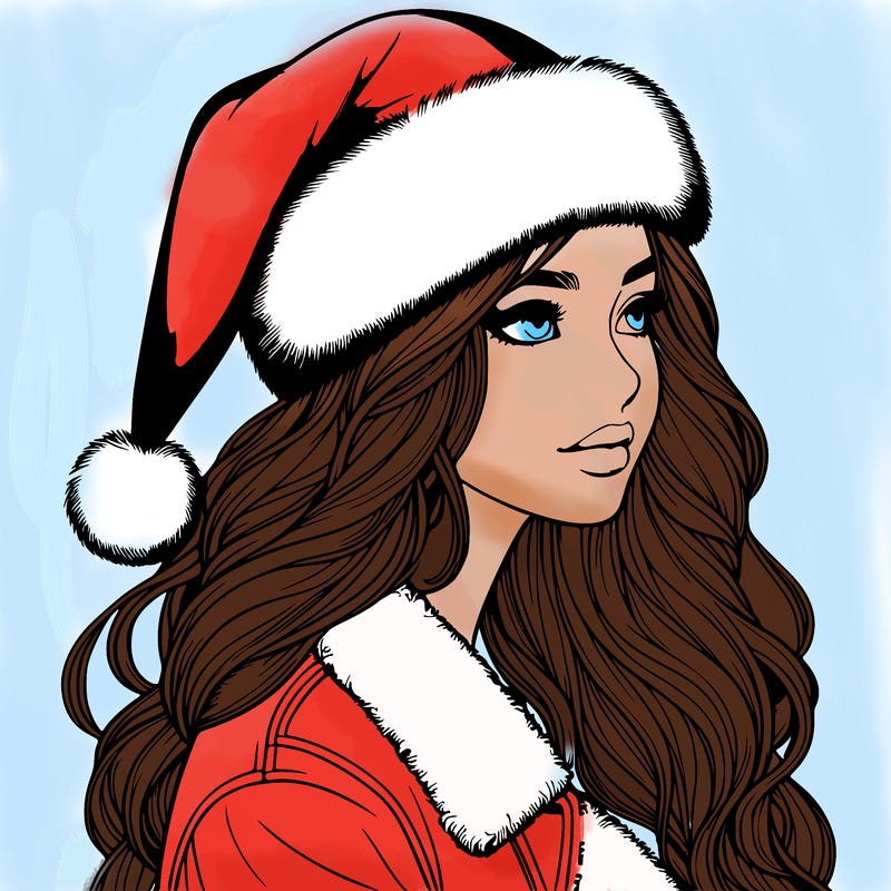 realistic girl in santa hat