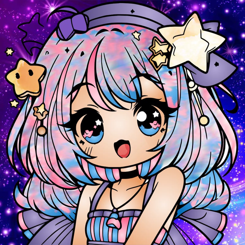 cute anime girl with star accessories