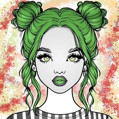 realistic girl with two buns in hair and lips