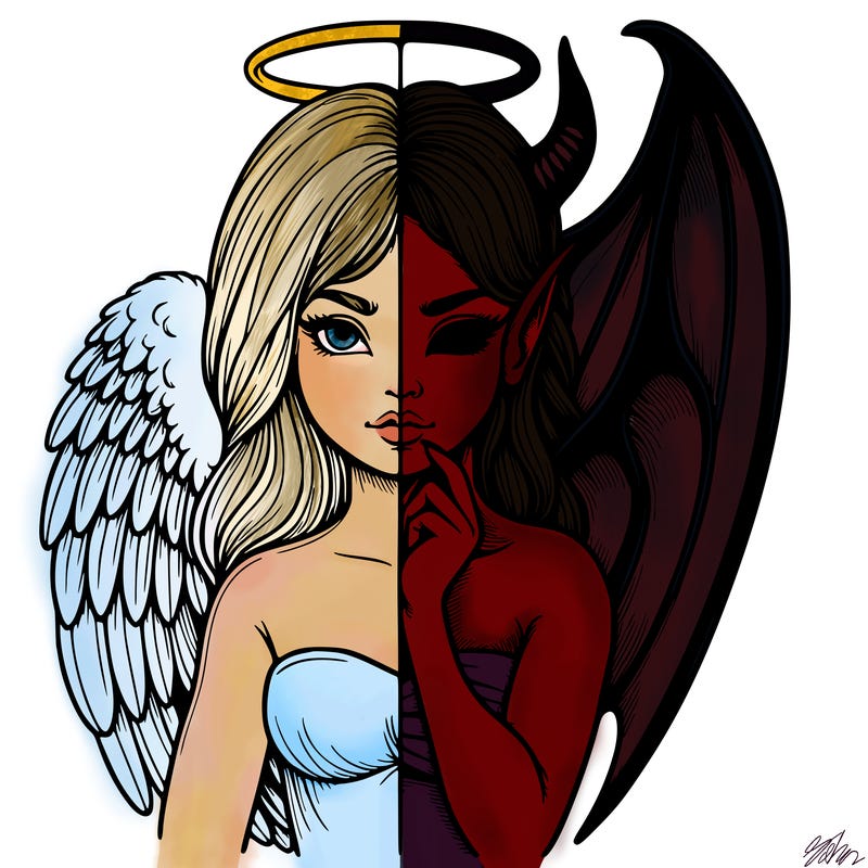 realistic angel half demon