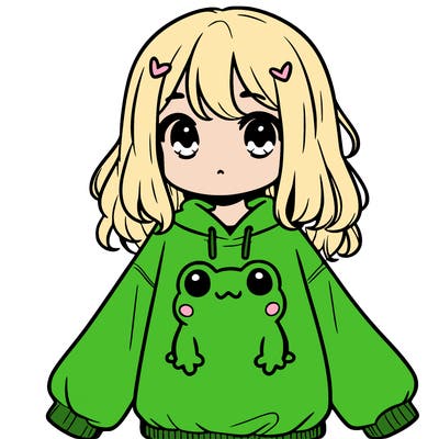 girl wearing frogging sweatshirt