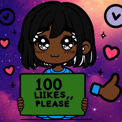 a girl with a sign saying 100 likes, please