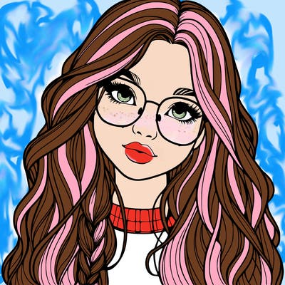 girl with long hair and freckles and glasses realistic