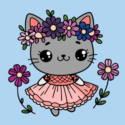 cat in a dress with a flower crown