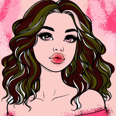 realistic girl with wavy hair and lips