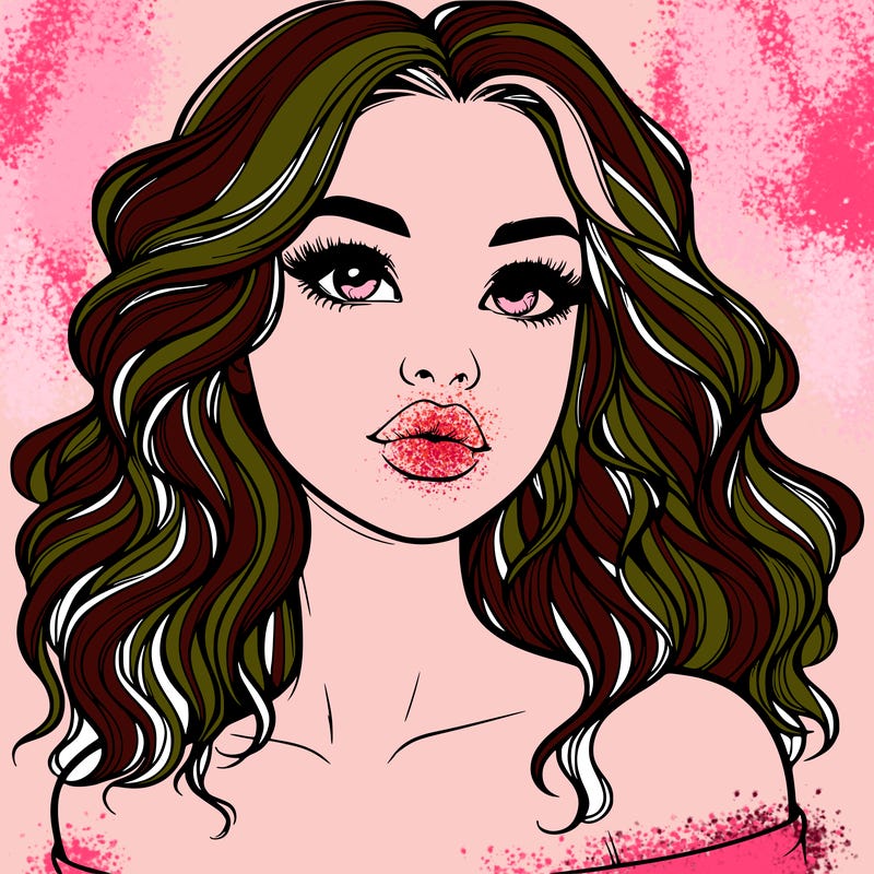 realistic girl with wavy hair and lips