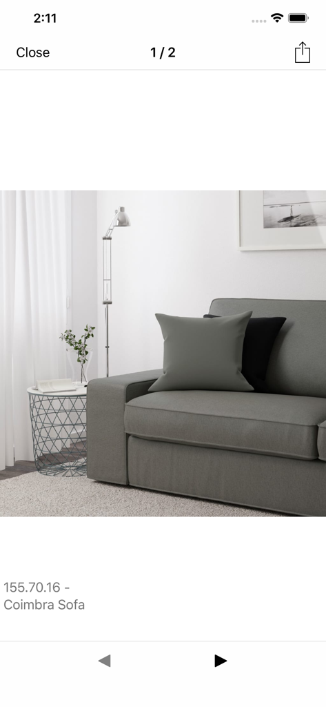 Negotti - Catálogo de produtos digitais do aplicativo Negotti exibindo um sofá moderno com controles de navegação de vendas