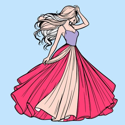 realistic woman with dress flowing in the wind