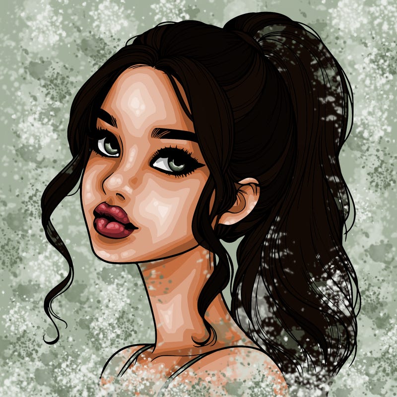 realistic girl with a ponytail on her hair and lips