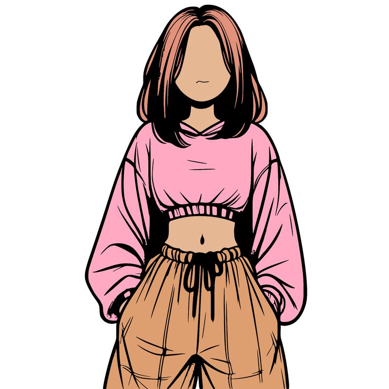 realistic girl faceless with baggy pants and a crop top