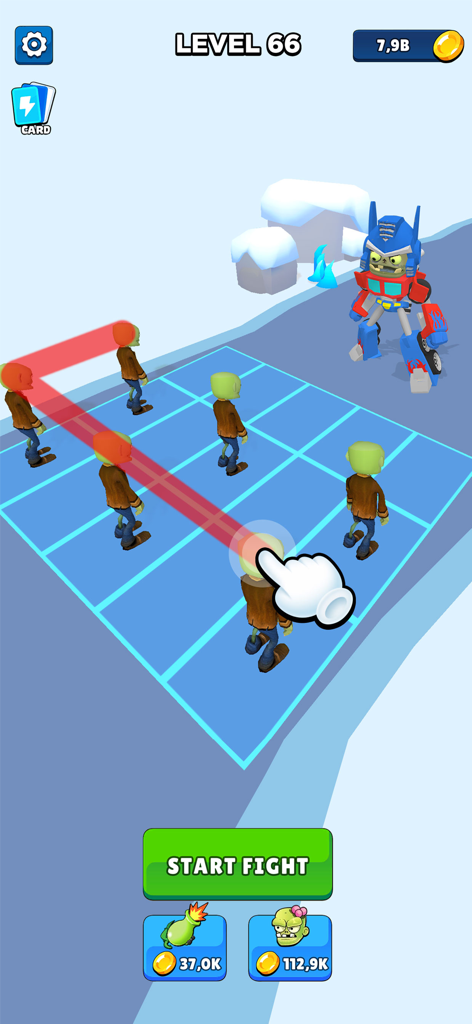 Merge Master: Idle Zombie War - Gameplay screenshot of Merge Master Idle Zombie War showing zombie merging mechanics on a grid