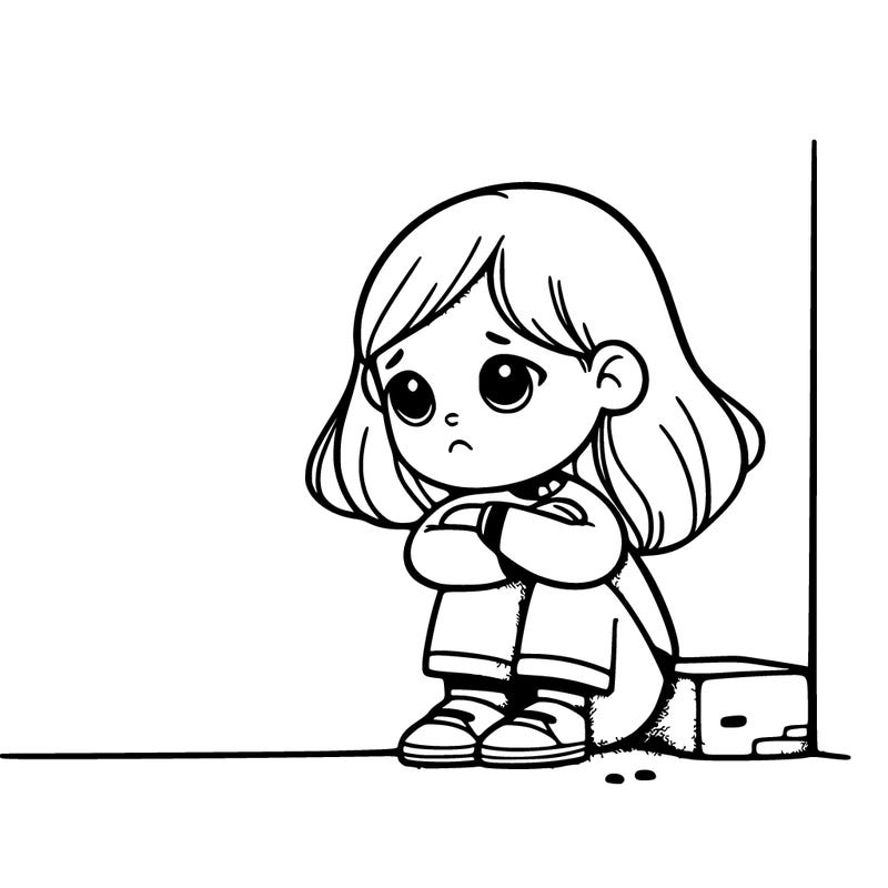 sad girl sitting next to a wall