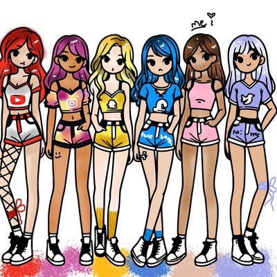 a group of girls wearing crop tops and shorts