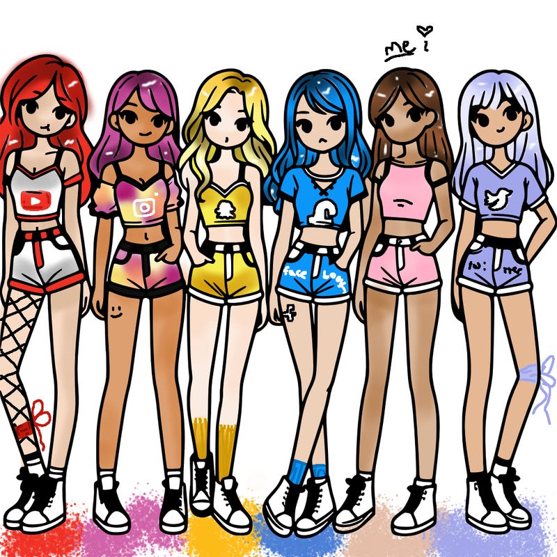 a group of girls wearing crop tops and shorts