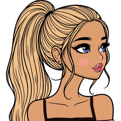 a beautiful and realistic girl with a high pony tail