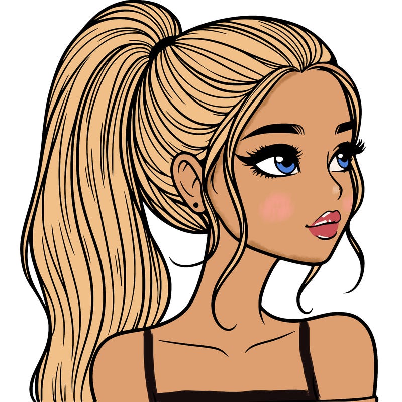 a beautiful and realistic girl with a high pony tail