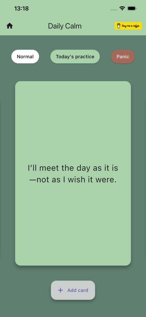 Daily Calm - Mindful Quotes - Minimalist interface of the Daily Calm app displaying a mindfulness quote about acceptance