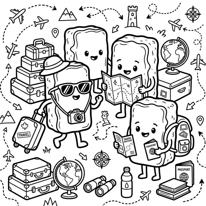 Get ready for a sweet escape with these adorable Maple Bars on a fun-filled vacation adventure. This charming coloring page is packed with travel essentials and cheerful characters, perfect for igniting your wanderlust.