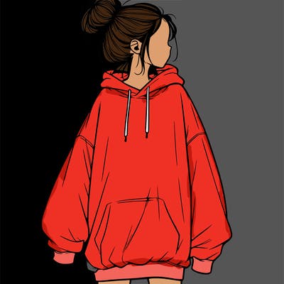realistic girl with a oversized sweatshirt on and a bun