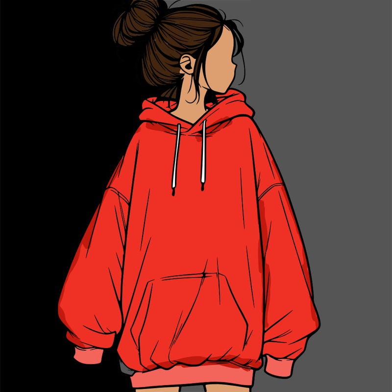 realistic girl with a oversized sweatshirt on and a bun
