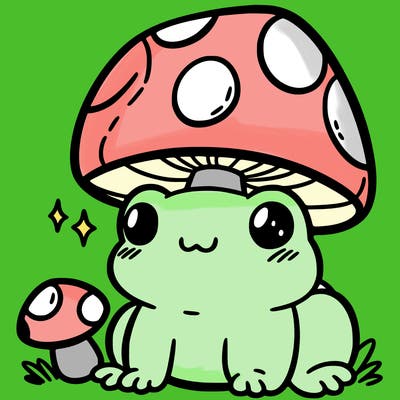 a cute frog with a mushroom hat