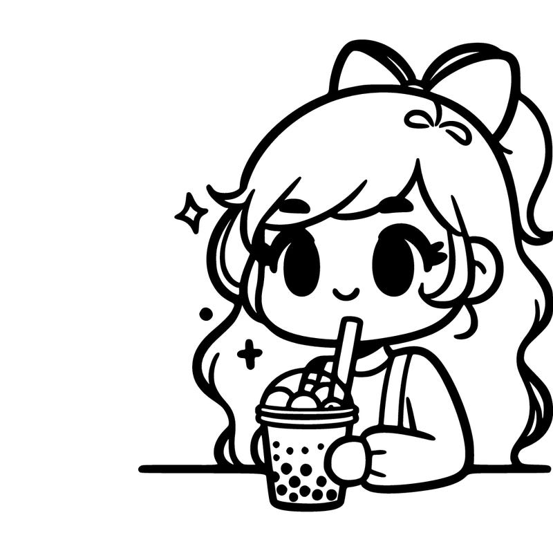 1 cute girl with boba