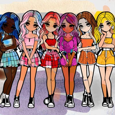 a group of girls realistic