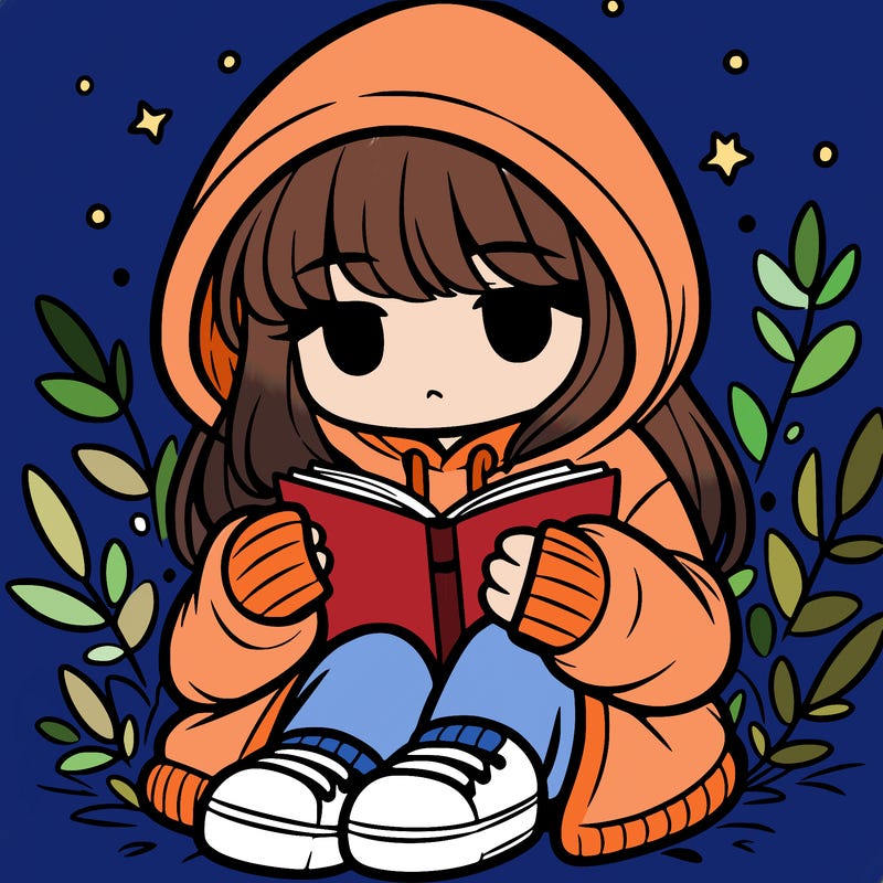 girl in oversized hoodie reading a book