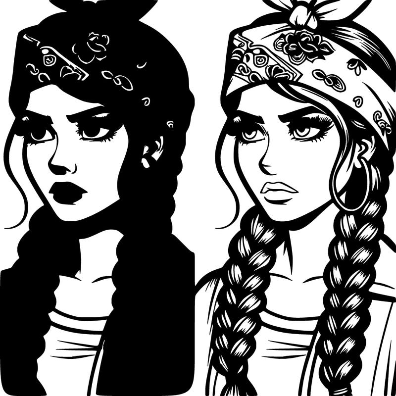 comic realistic woman with a bandana on her head and braids