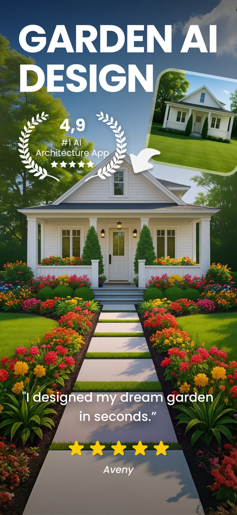 AI Garden Design: Landscape - A stunning garden landscape design generated by AI for a suburban home