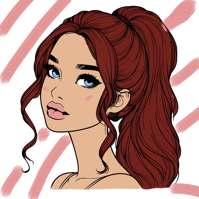 realistic girl with a ponytail on her hair and lips