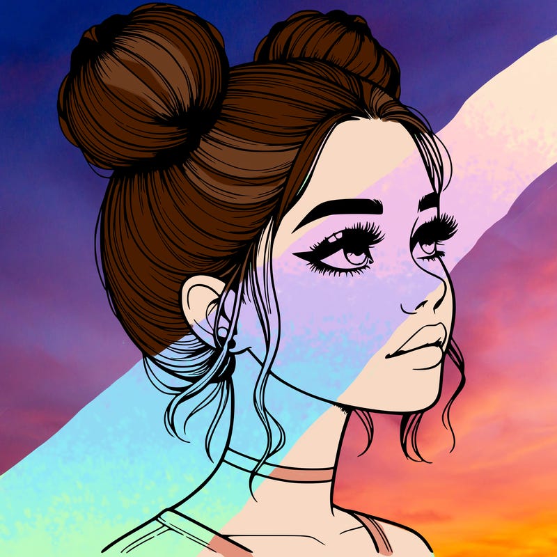 realistic girl with buns on the top of her head
