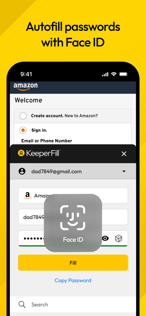 Keeper Password Manager autofill feature using Face ID on an iPhone