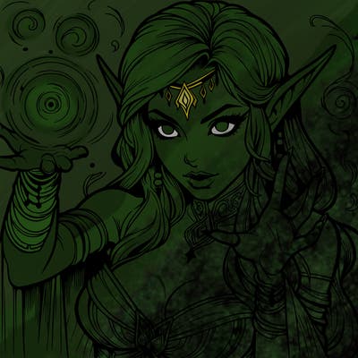 realistic scary beautiful elf sorceress casting spell