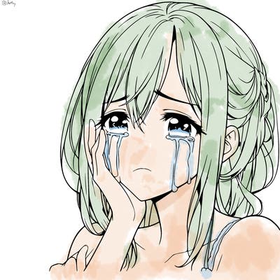 crying and depressed realistic anime woman