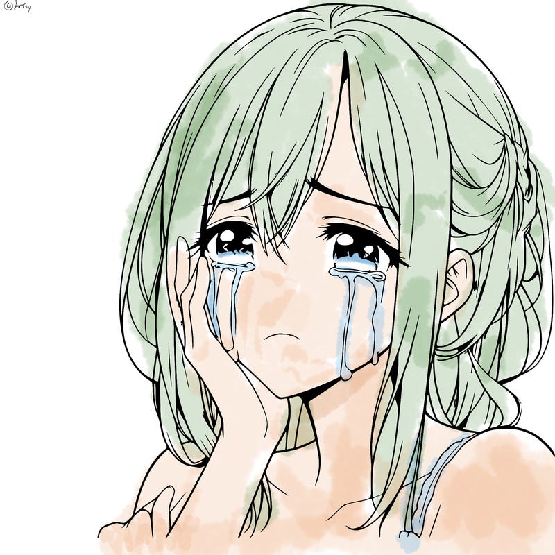 crying and depressed realistic anime woman