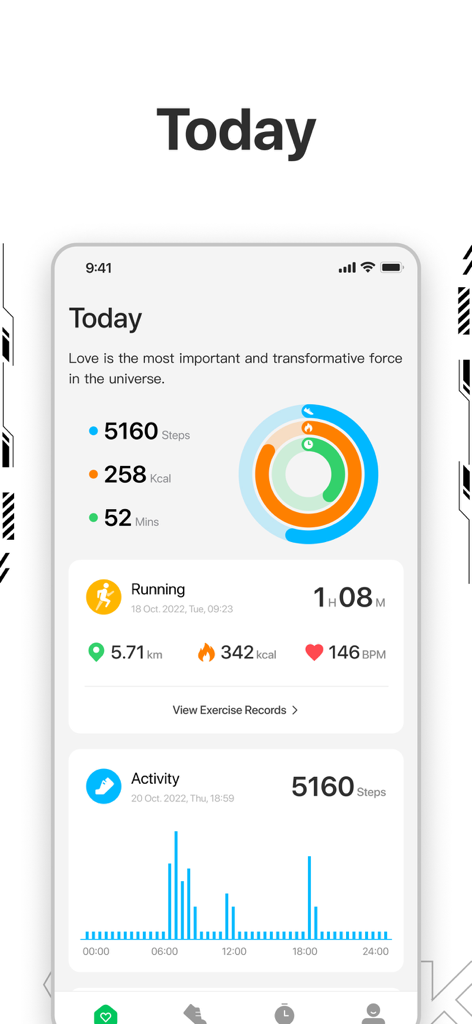 Shark Fit - The Shark Fit app dashboard displaying daily health metrics like steps calories and a 24-hour activity graph