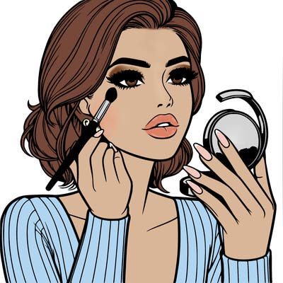 realistic woman applying makeup