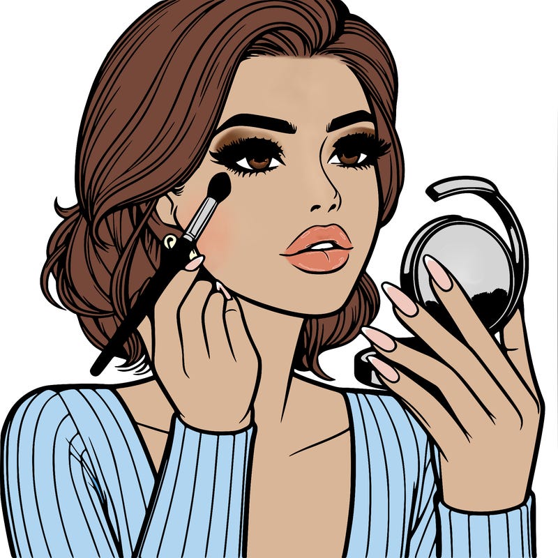 realistic woman applying makeup