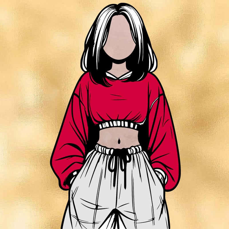 realistic girl faceless with baggy pants and a crop top