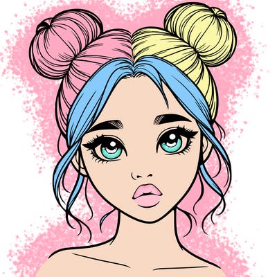 realistic girl with two buns on her head